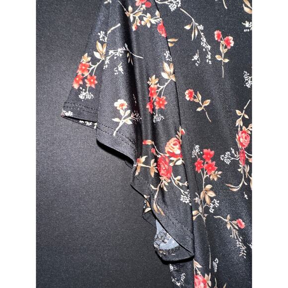 Kaileigh Black Floral Deep V Neck Dress Sz M - Picture 2 of 6